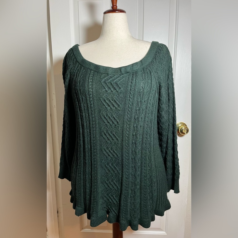 Lane Bryant Cozy Forest Green Cable Knit Sweater